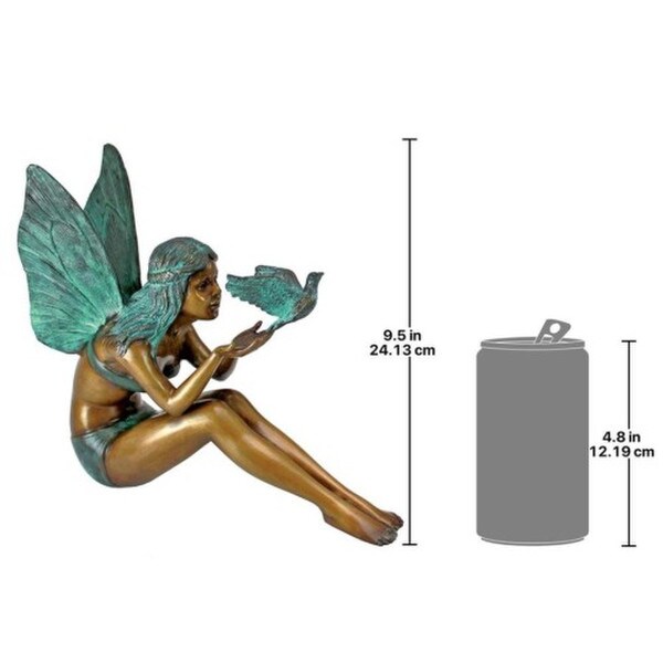 Bird Fairy Cast Bronze Garden Freeing Dove From her hands sculpture